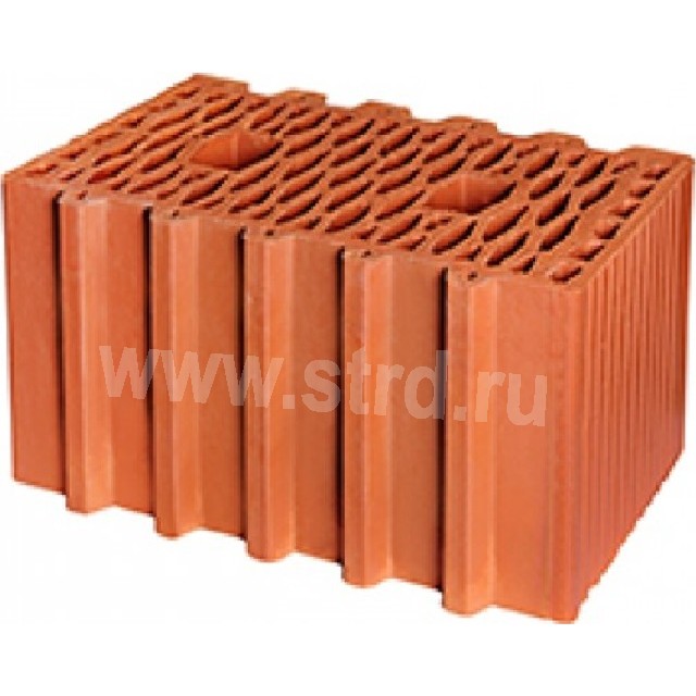 Керамический блок теплая керамика пустотелый 10,7 NF Красный рифленый рабочий размер 380мм 250*380*219мм М150кг/см2 Гжель